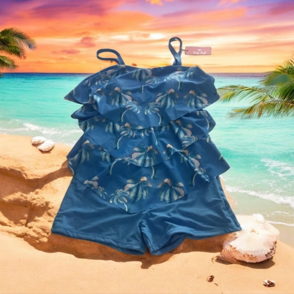 Tankini Short & layered tankini top blue tropical size L buy Pick Pink N…